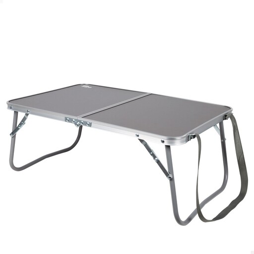 Mesa de camping dobrável Aktive na cor antracite com alças para transporte.