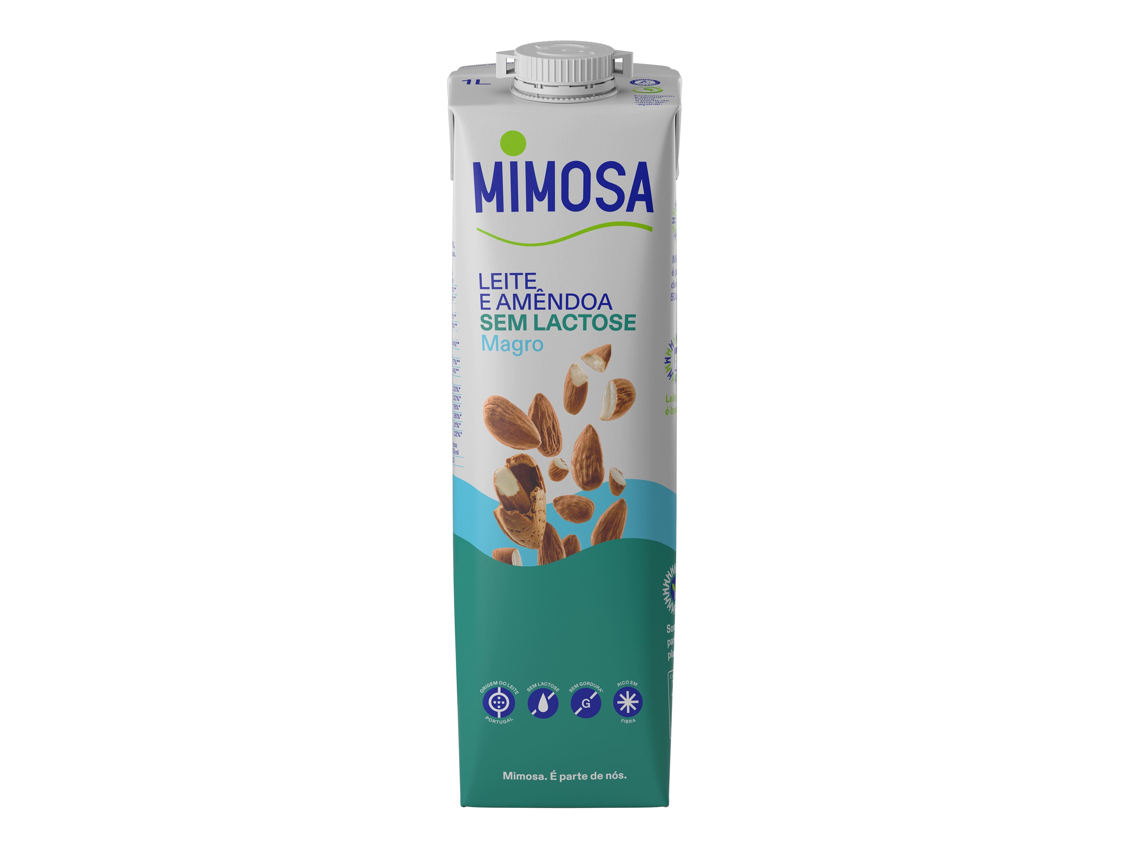 LEITE UHT MAGRO MIMOSA SEM LACTOSE COM FIBRA E AMÊNDOA 1L