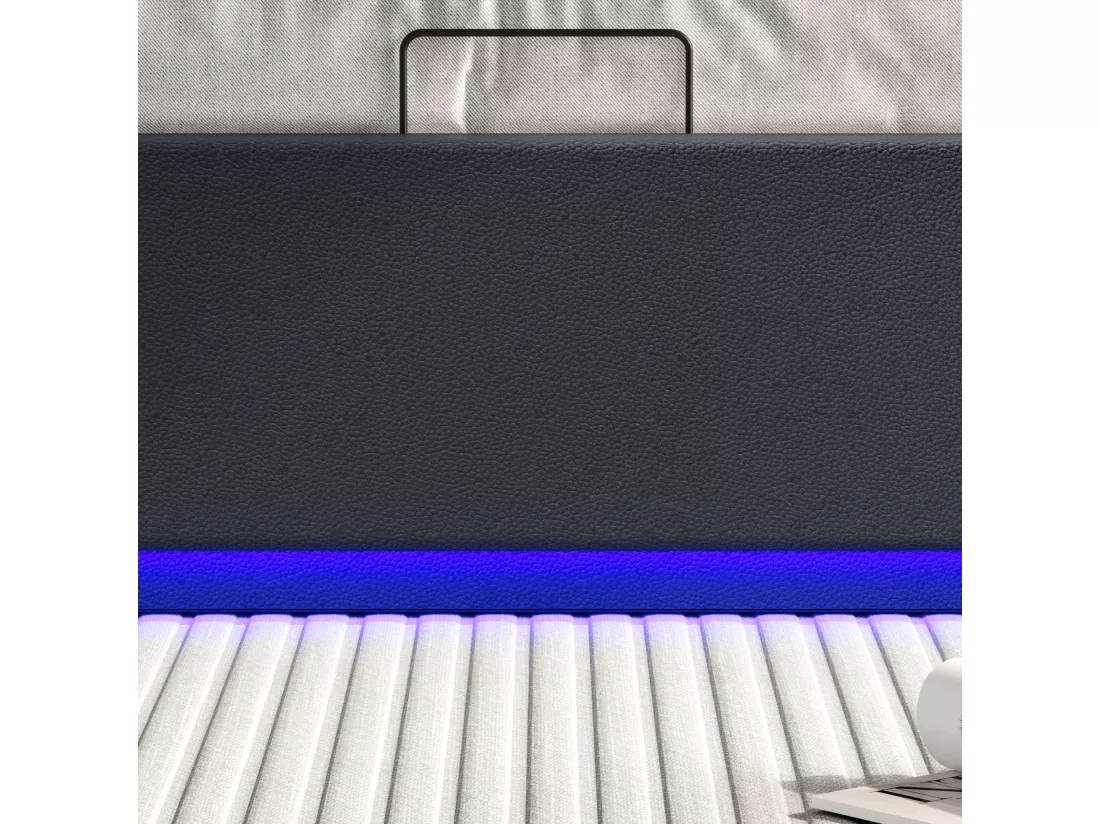Lit coffre 160 x 200 cm avec éclairage LED et charge USB - hydraulique - Lit 2 Personnes - PU - Noir