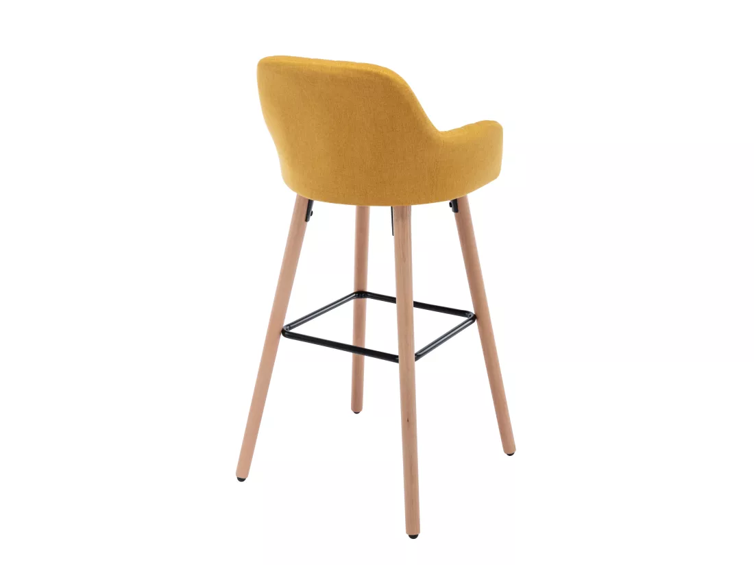 Tabouret de bar en tissu et pieds bois de hêtre - Jaune - ELEANA
