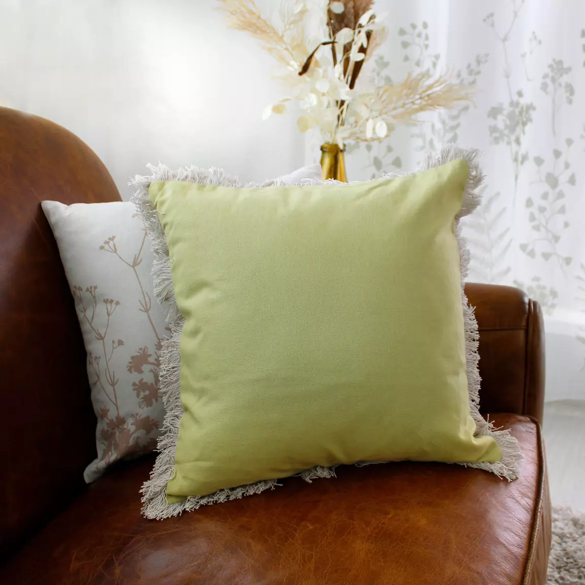 Coussin carré coton (40 x 40 cm) Herbier uni Vert tilleul