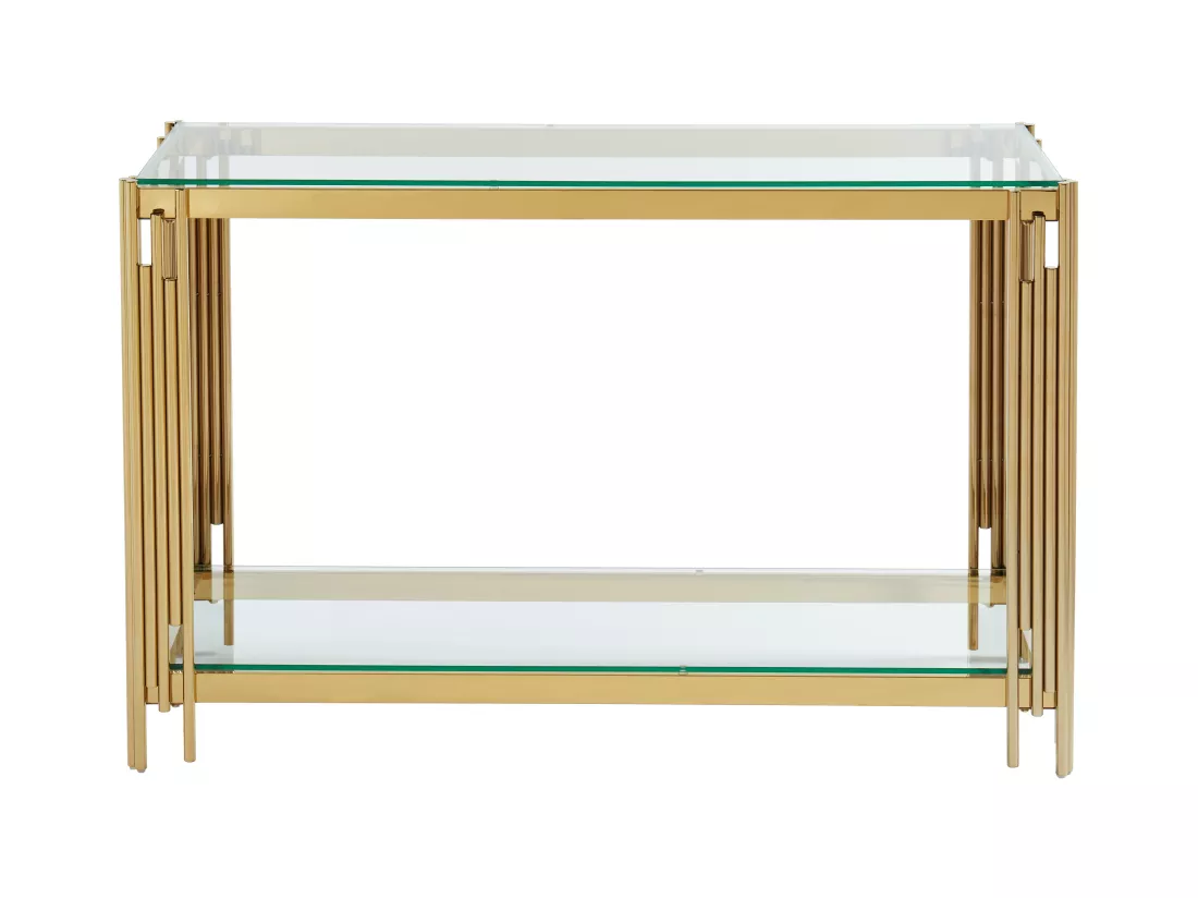 Console avec 1 étagère en verre trempé et acier inoxydable - Doré - NOMELANO de Pascal MORABITO