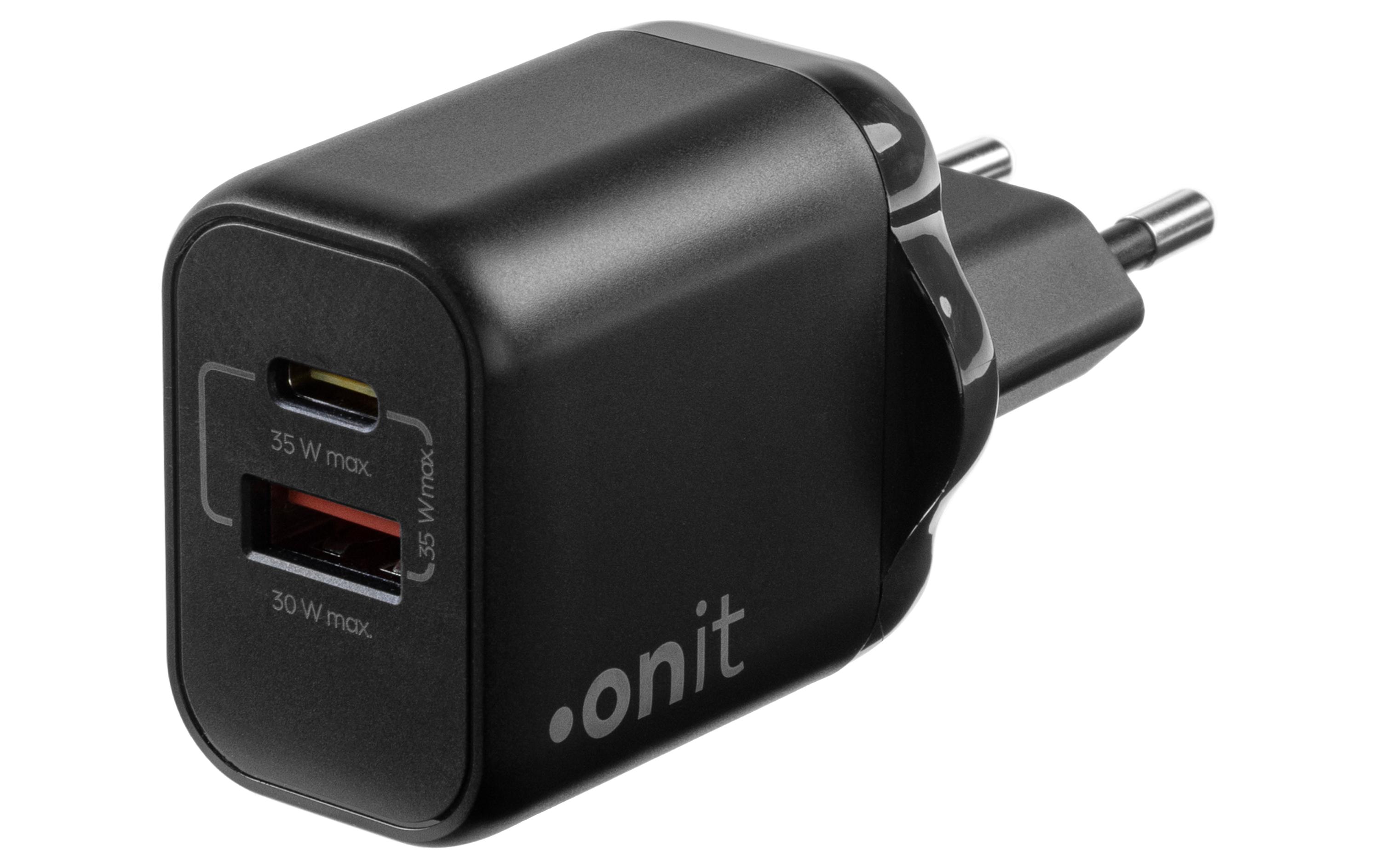 USB-Wandladegerät Dual 1C1A 35 W GaN SchwarzLadeadapter mit einem USB-C- und einem USB-A-Port