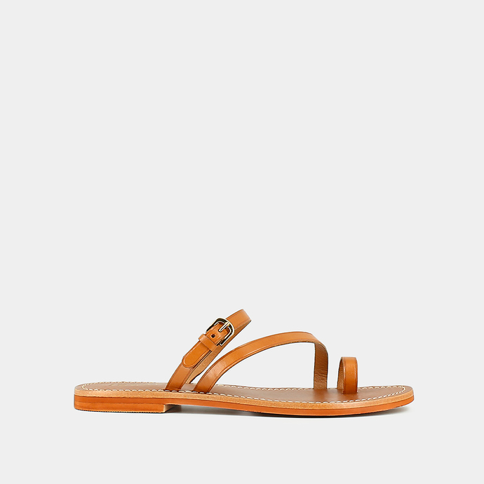 Sandales à brides et détails dorés  en cuir camel