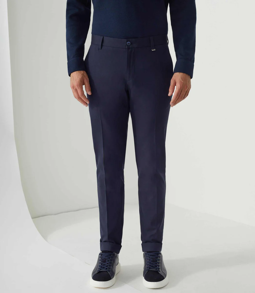 Pantalon chino aspect laine marine 