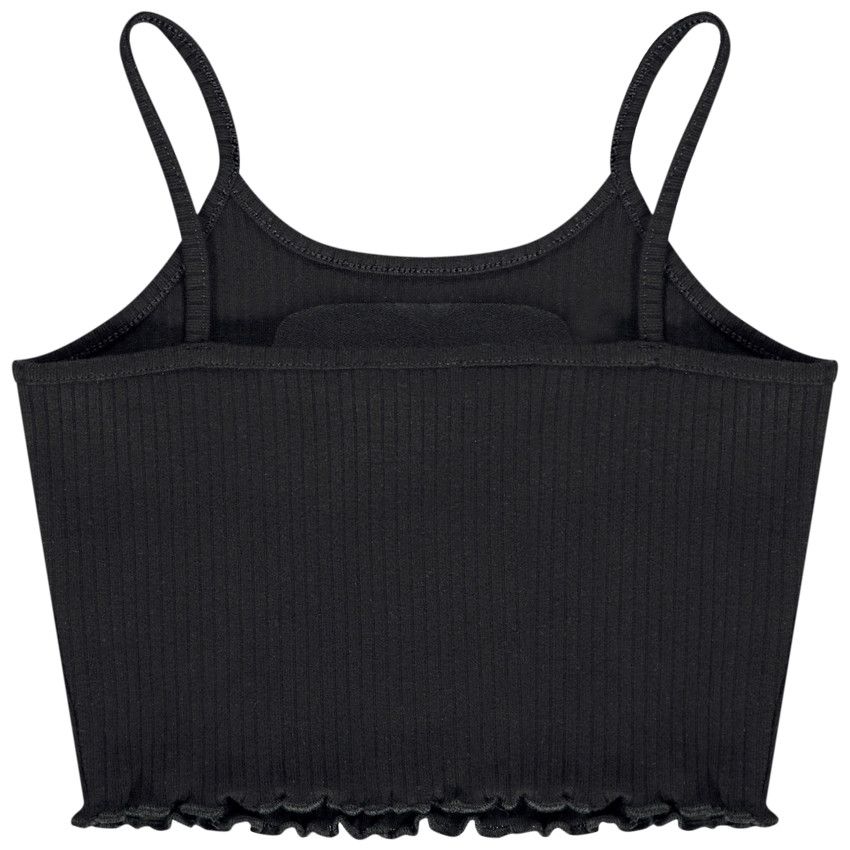 Débardeur court en maille côte avec broderie pour fille - Noir