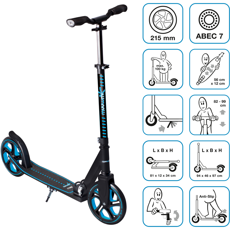 muuwmi Aluminium Scooter Pro 215 mm, blau