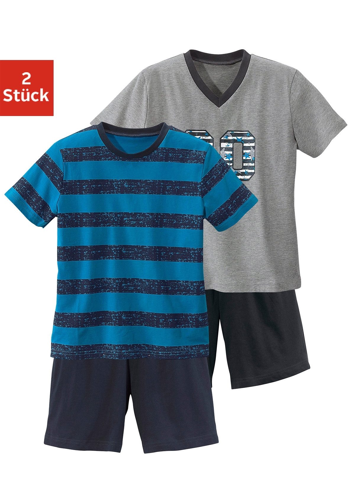 AUTHENTIC LE JOGGER Pyjama, 4 Stk. mit lässigem Druck und gedruckten Streifen