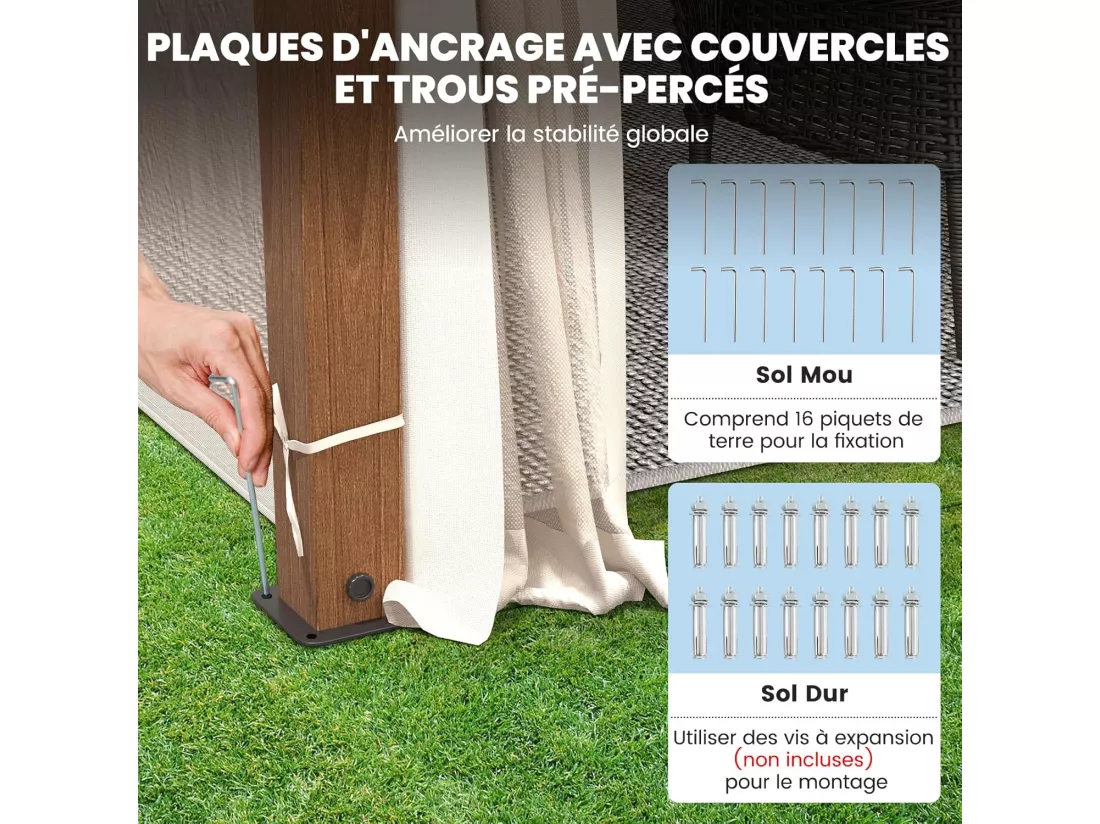 Tonnelle de Jardin 360 x 300 CM avec Moustiquaire, Pavillon de Patio Extérieur avec Toit à 2 Niveaux Cadre Métallique, Tente Gazebo à Toit Imperméable pour Pelouse Terrasse, Beige