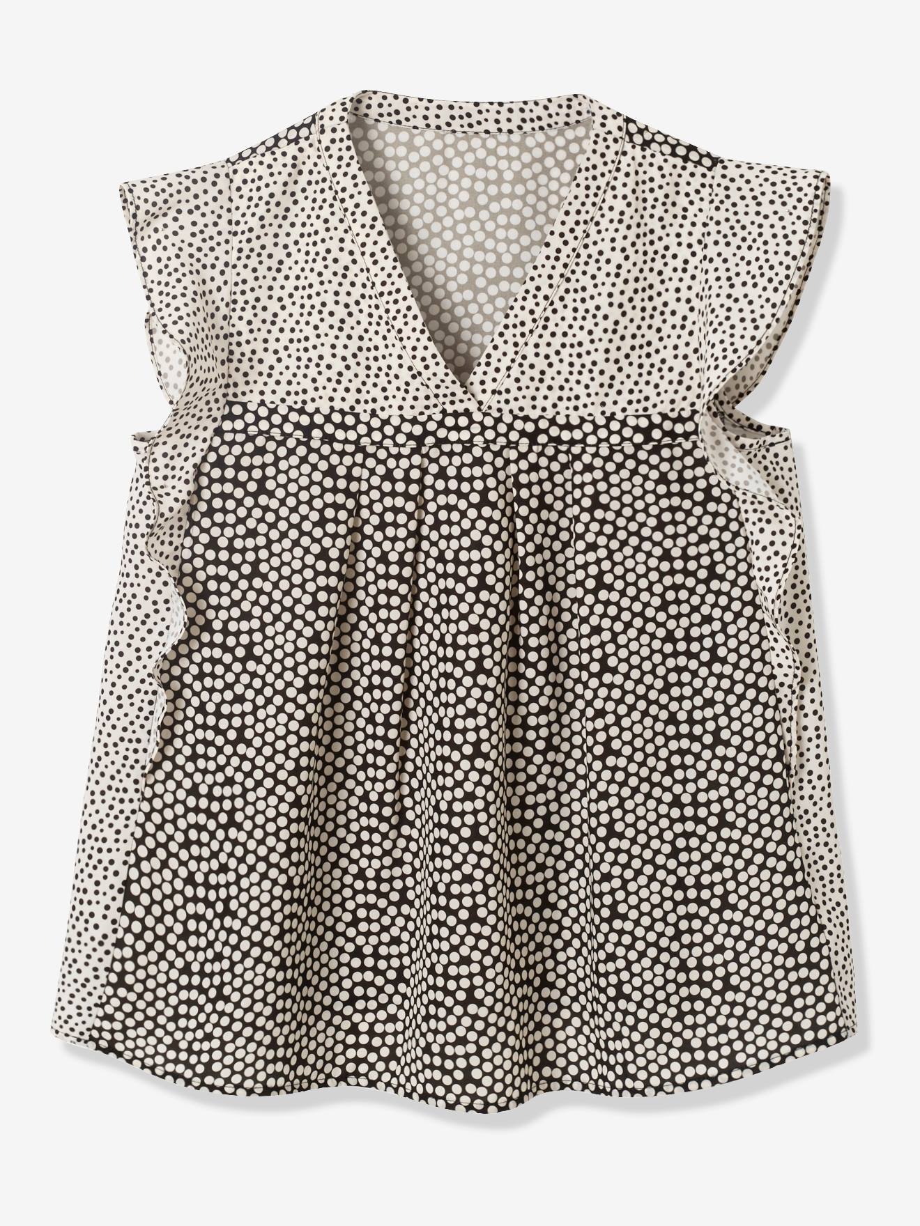 Blusa de maternidade com estampa de bolinhas pretas escuras