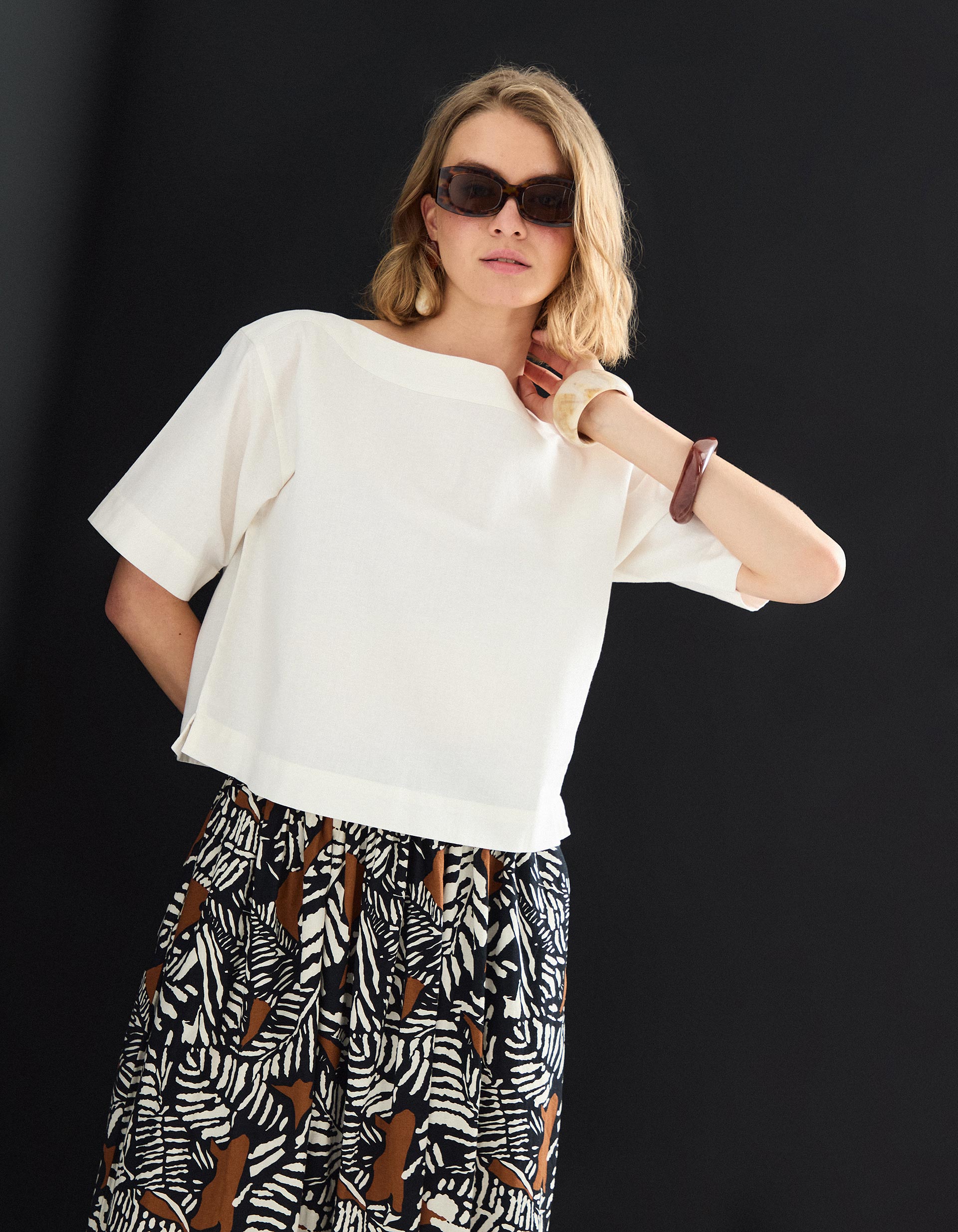 Blusa com Linho, Mulher, Bege Claro