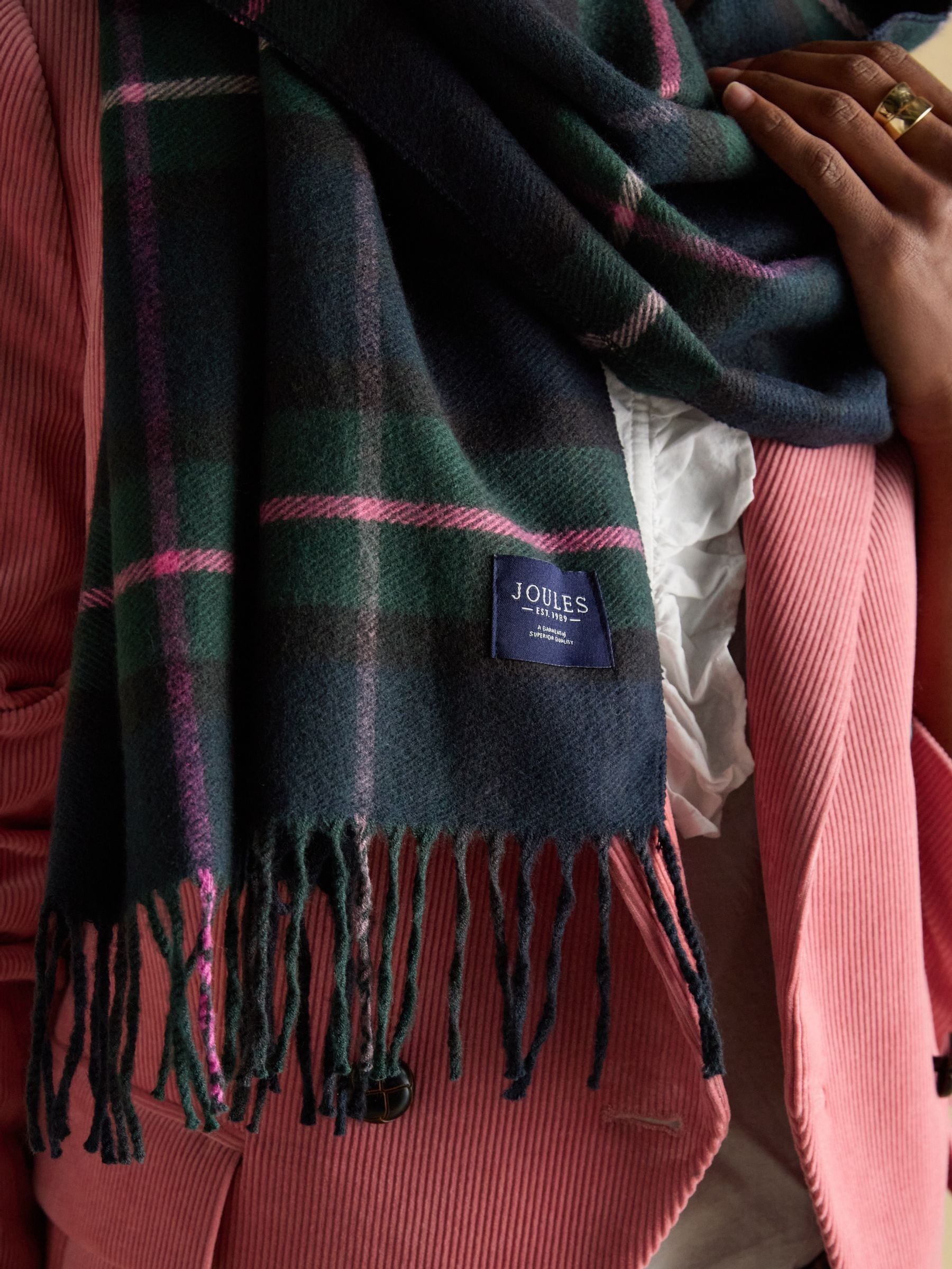 Navy & Pink Check - Joules Langtree Large Scarf