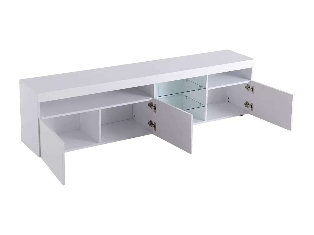 Meuble TV moderne avec 3 portes 2 tiroirs & 2 niches - LEDs - longueur 180cm - pour salon - laqué blanc