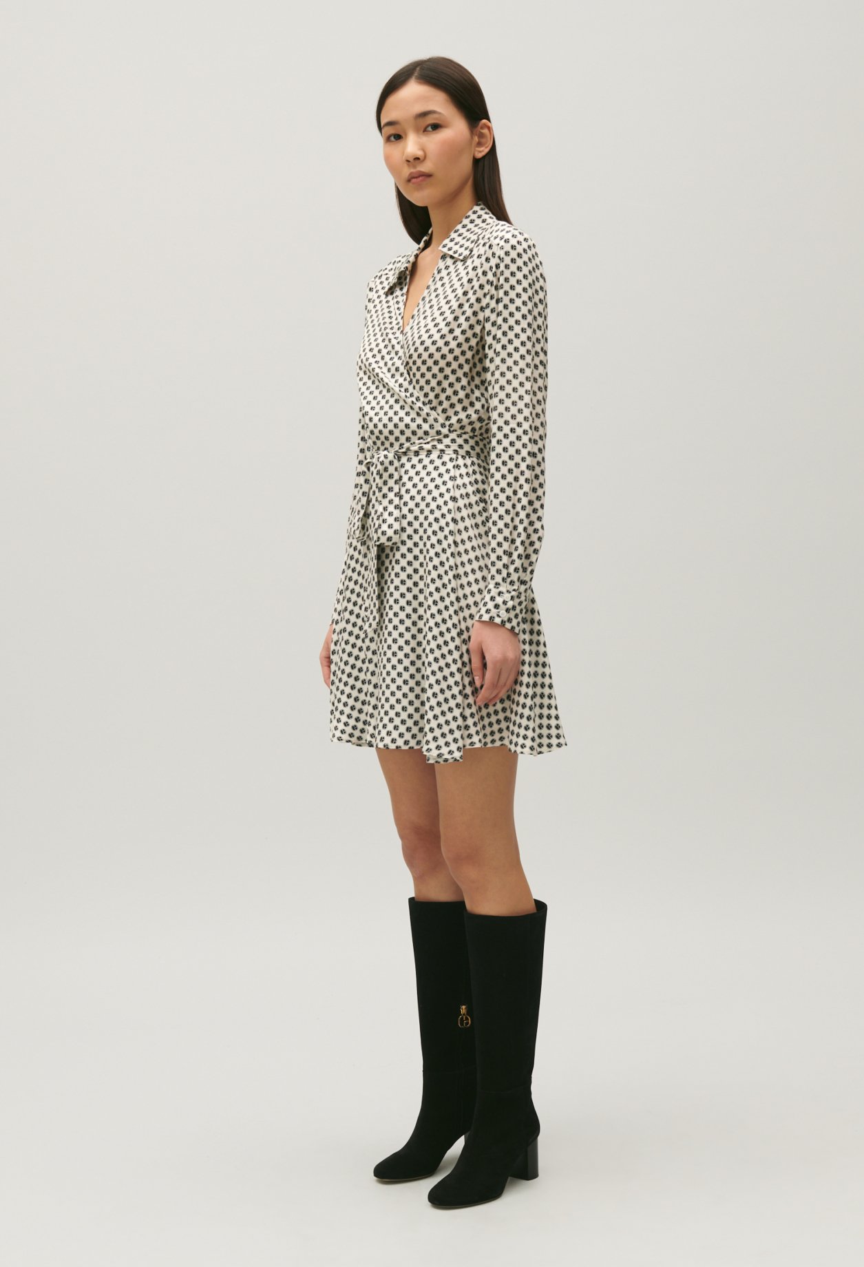 Robe portefeuille imprime noir et blanc