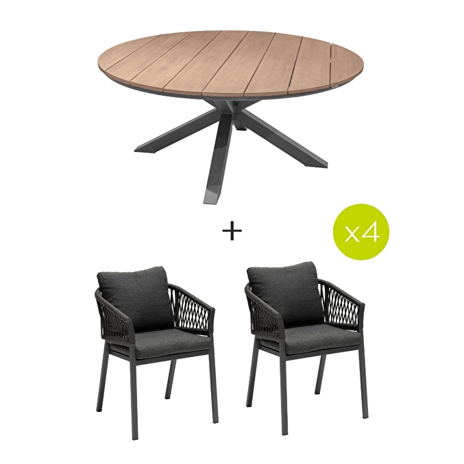 Ensemble table de jardin ronde + 8 fauteuils ORIENGO Graphite