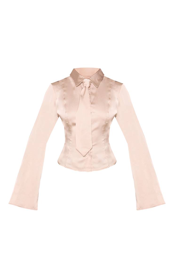 Butter Cream Chemise Satinée Crème À Détail Noué Et Épaulettes Structurées