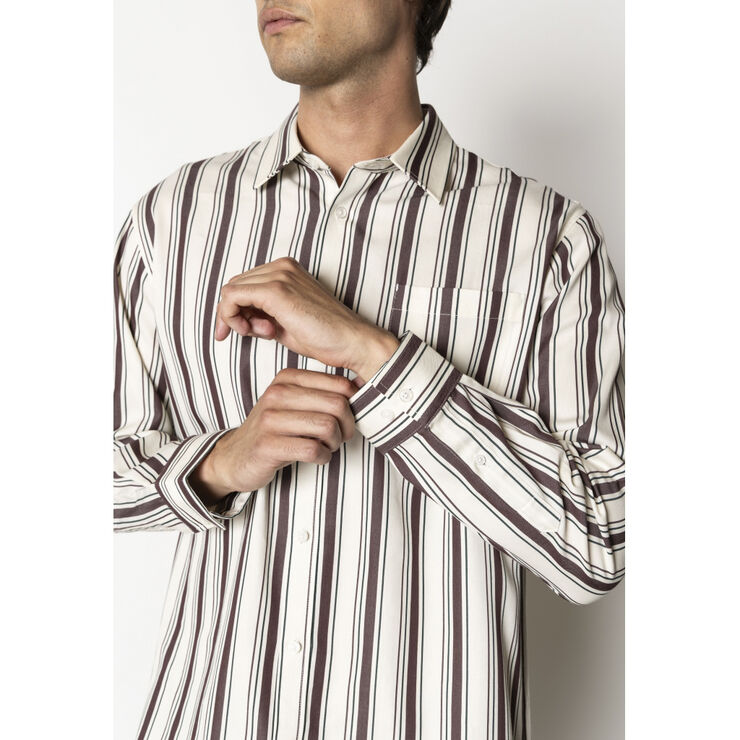 Clean Cut Copenhagen Willum shirt Ecru/dark plum stripe