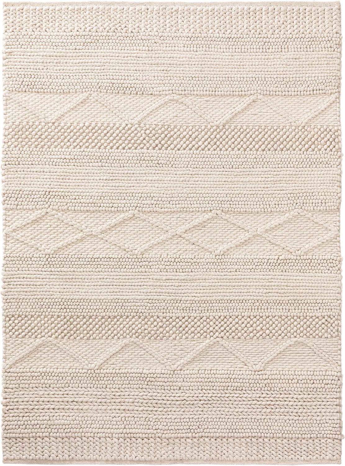 benuta Pure Wollteppich Alva - 100% Wolle handgewebt - Rechteckig & im Style: Berber, Traditionell, Natural Living - Pflegeleicht für Wohnzimmer Schlafzimmer | Cream | 160x230 cm
