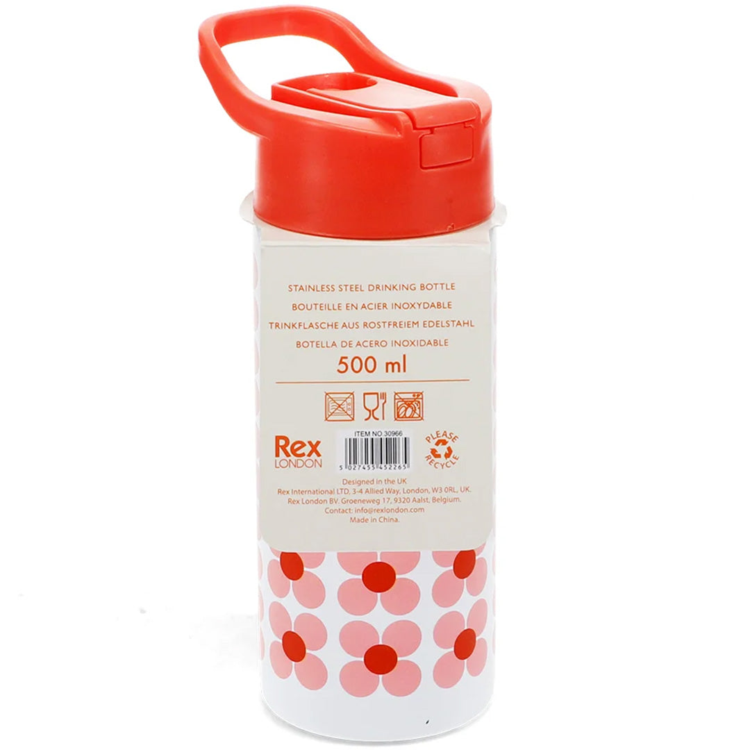 Rex london rvs drinkfles met rietje - pink daisy - 500 ml