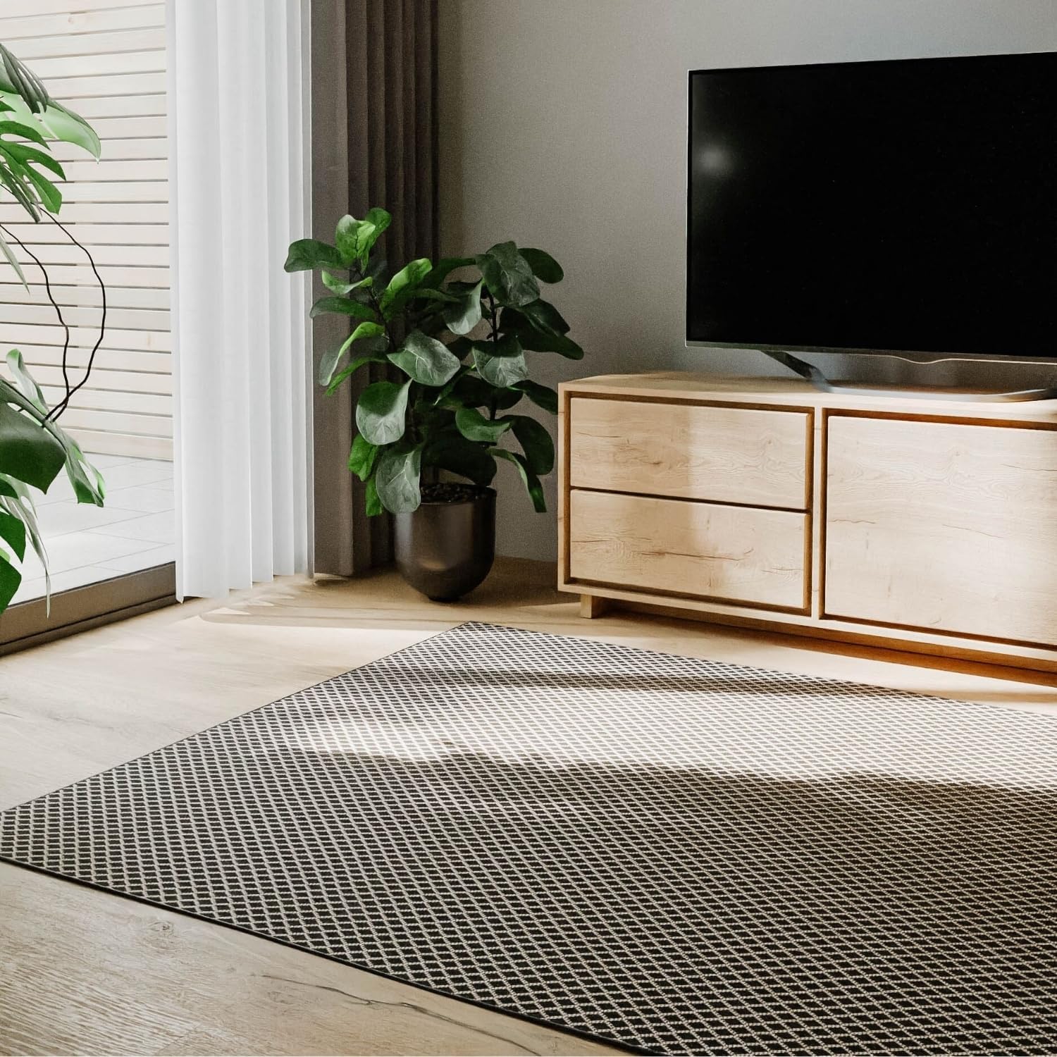 benuta Basic In- & Outdoor Teppich Lou - Schwarz 140x200 cm - Wetterfest & UV-beständig - Multifunktional für Balkon, Terrasse, Garten - Küchenteppich & Wohnzimmerteppich - Pflegeleicht Robust