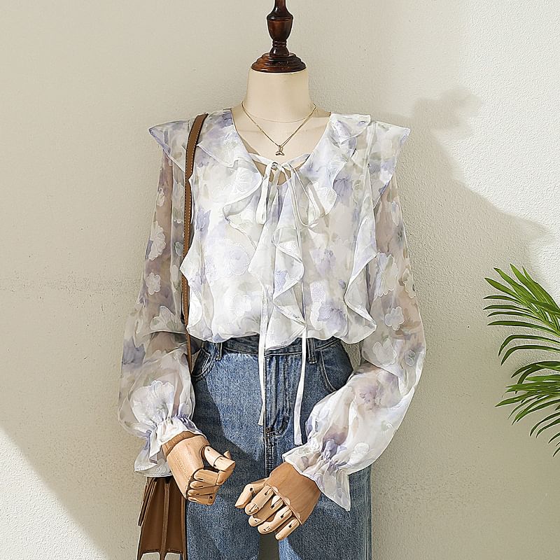 Rusutsu - Blouse met bloemenruffle