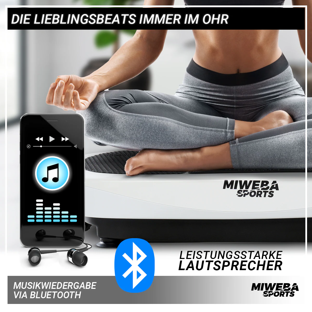 Miweba Sports Vibrationsplatte MV200, 3D-Vibration, Fernbedienung, Bluetooth, Display, 2 x 200 Watt (Schwarz)