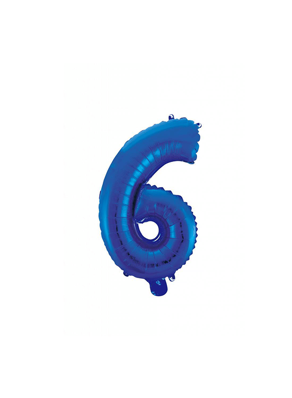 Folie Ballon Cijfer 6 Blauw 41cm met Rietje
