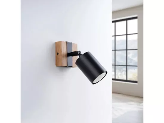 Plafonnier Fager scandinave en acier/bois naturel - 1 sources lumineuses - L.8 x H.13 cm - noir/bois naturel