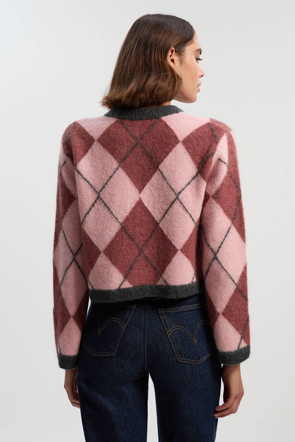 KarenMillen Cardigan Tricoté Fairisle en Mélange de Laine d'Alpaga Premium