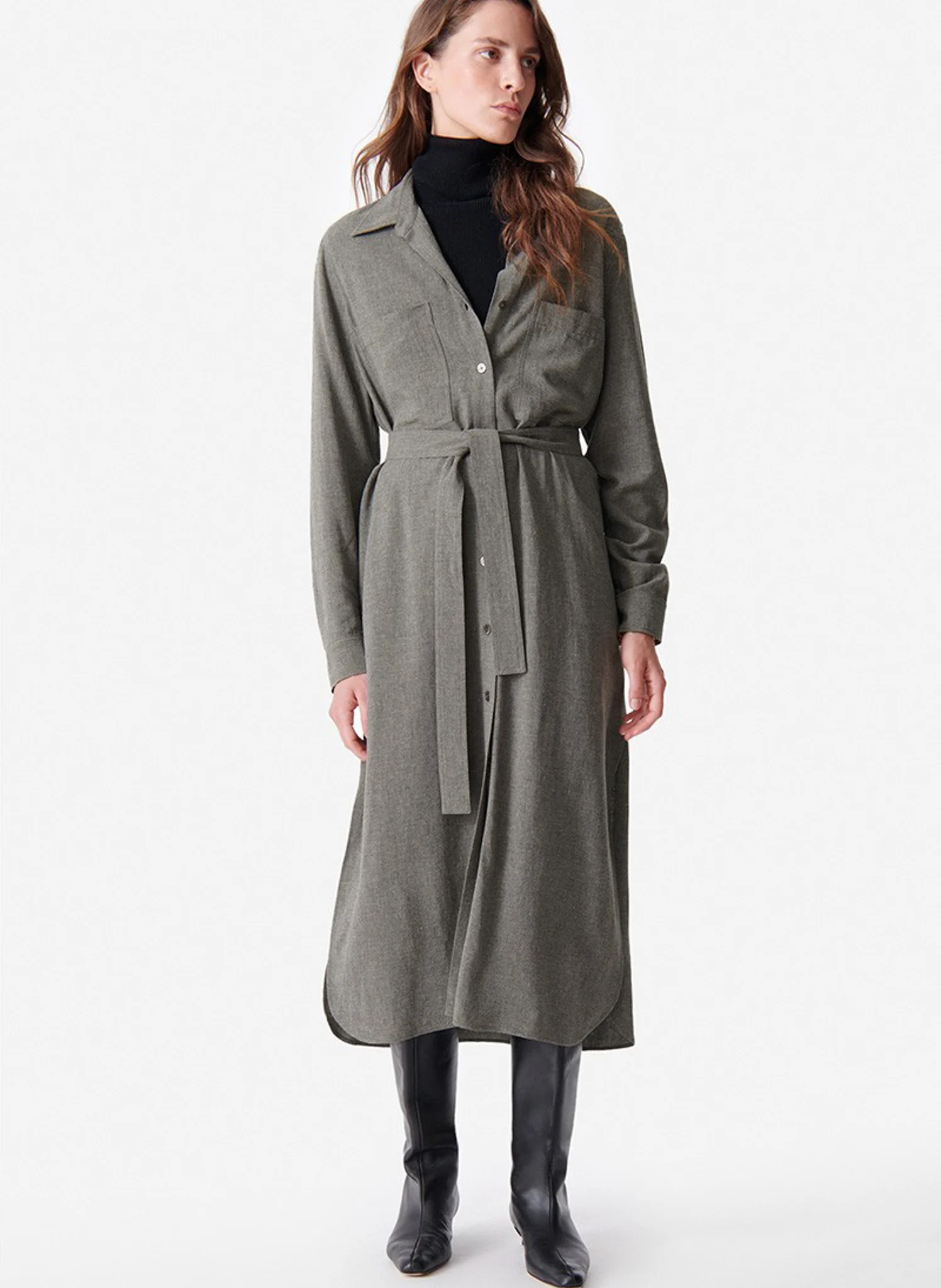 DOLL - Robe chemise midi | Gris