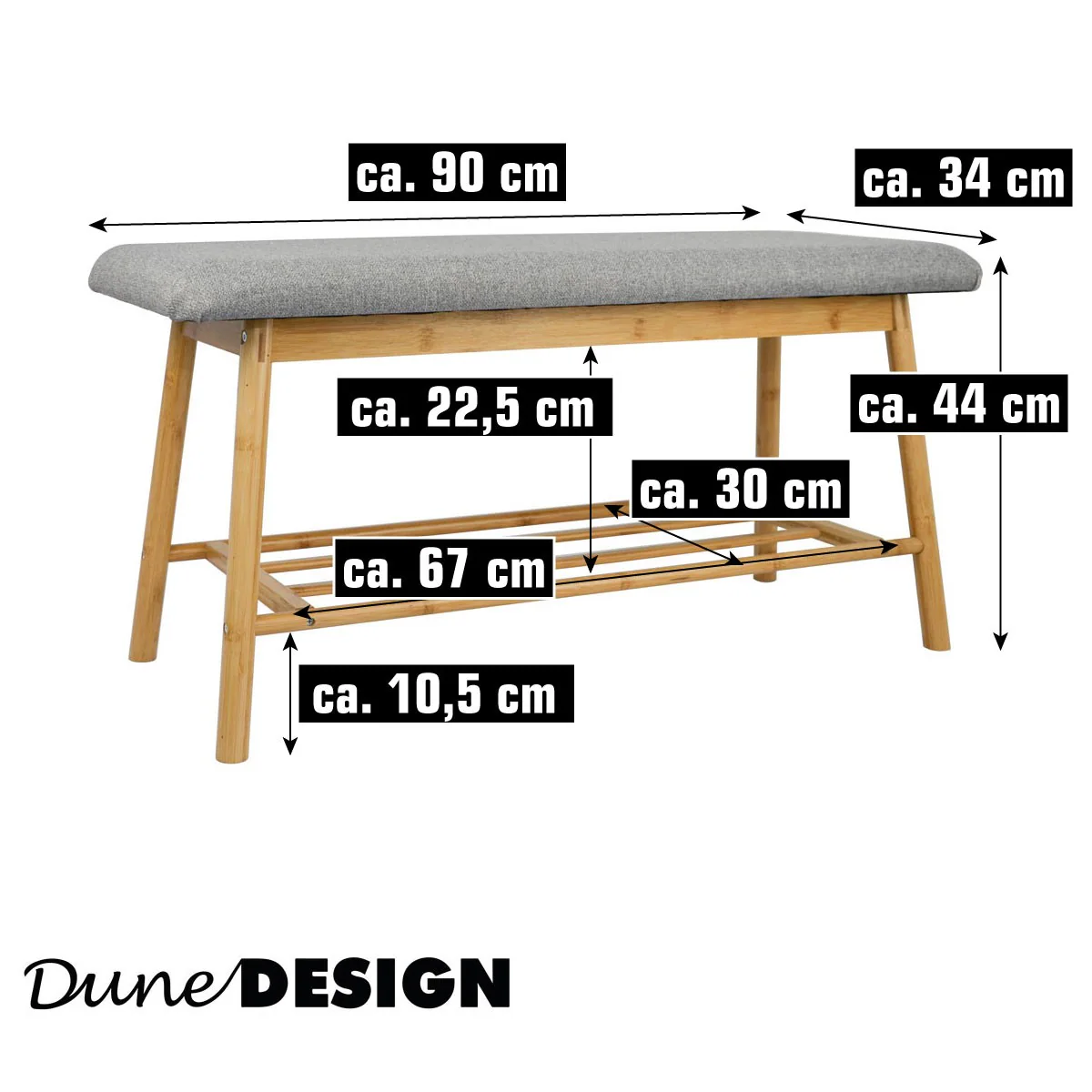 Nordic Sitzbank mit Schuhregal 90x34x44 Bambus Schuhbank Holz Bank für Flur