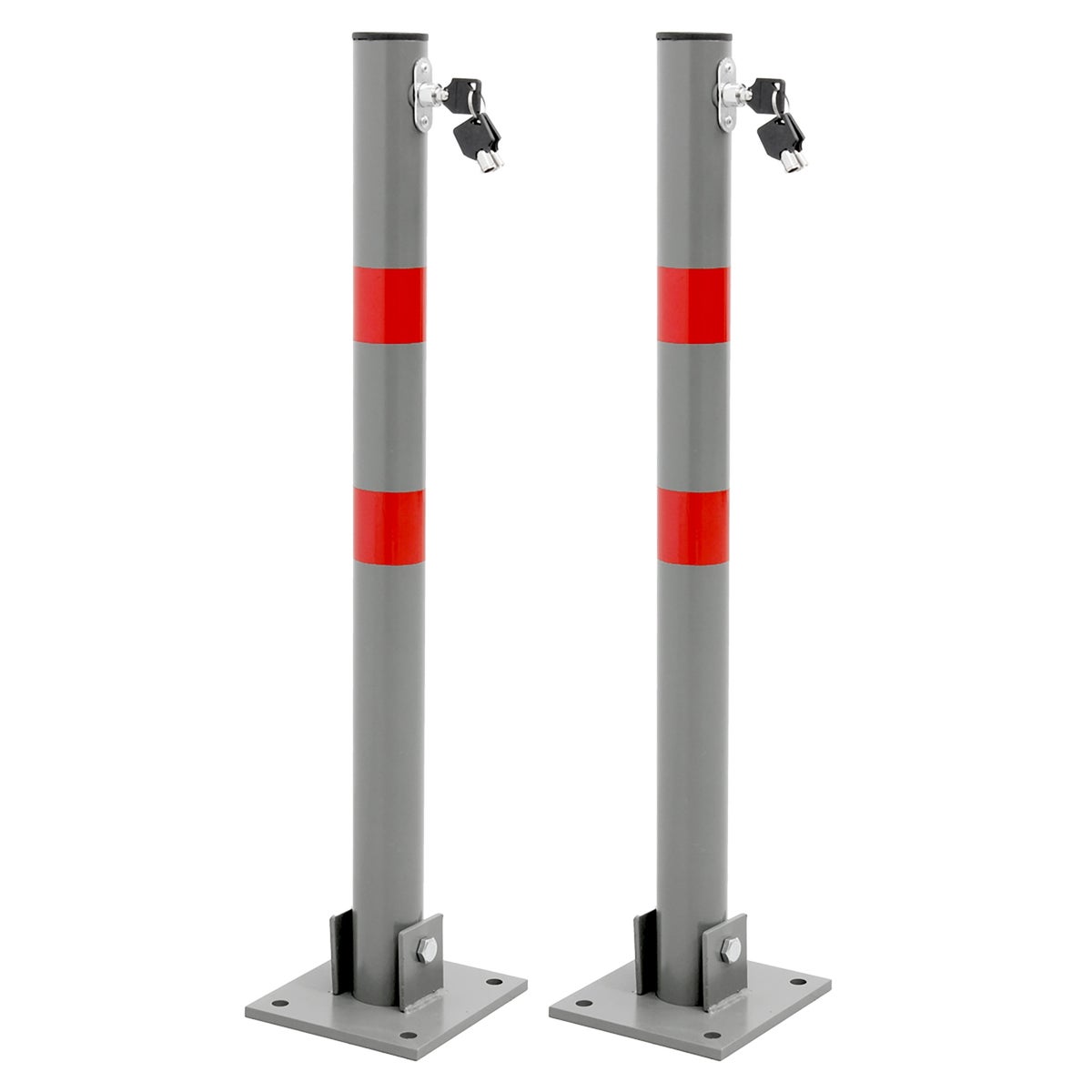ECD Germany 2x Opvouwbare parkeerbeugel, rond, 71 cm, 3 sleutels, stalen parkeerpaal, antraciet met rode waarschuwingsstrepen, paal, parkeerbeugel, parkeerpaal, paal, voet