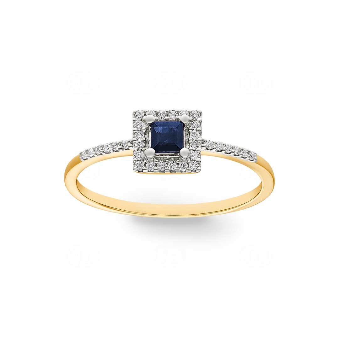 Damenring 750/18 K Gelbgold mit Saphir und Diamanten 0.09 ct H/si