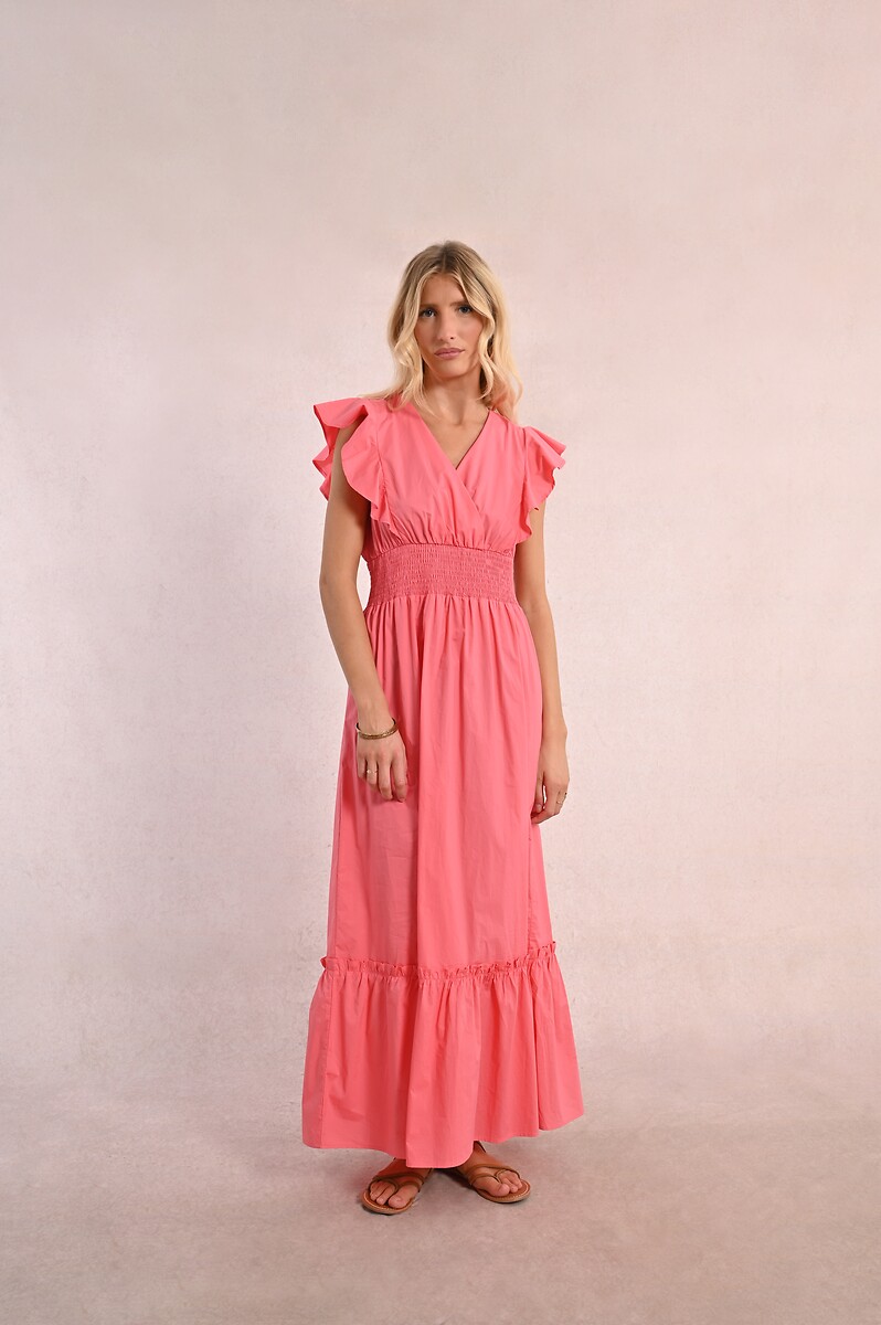 MOLLY BRACKEN<br>Vestido longo com mangas curtas e babados