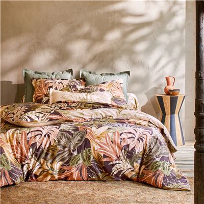 Linge de lit satin motif tropical