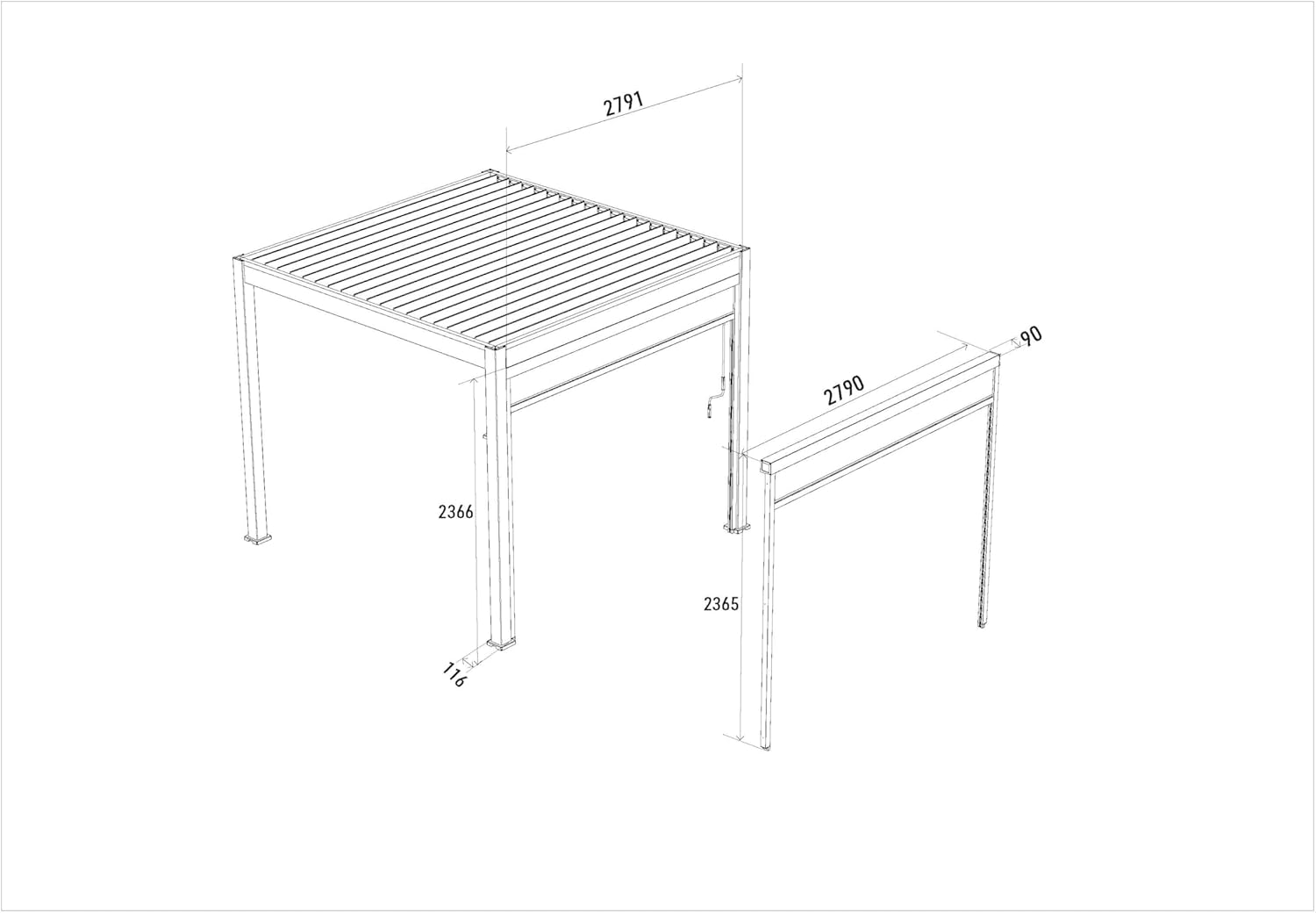 Weide Pavillon Sonnenrollo Ausziehbare Senkrechtmarkise außen für Pergola Sichtschutz Rollo 255cm hoch aus Aluminium, Texti stabil Winterfest UV-Schutz (3,0 Meter, Anthrazit) für Alu-Pavillon Weide
