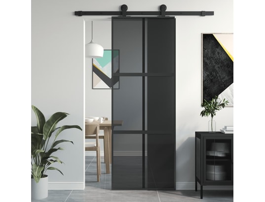VIDAXL - Porte verre Porte coulissante noir 76x205 cm verre trempé aluminium
