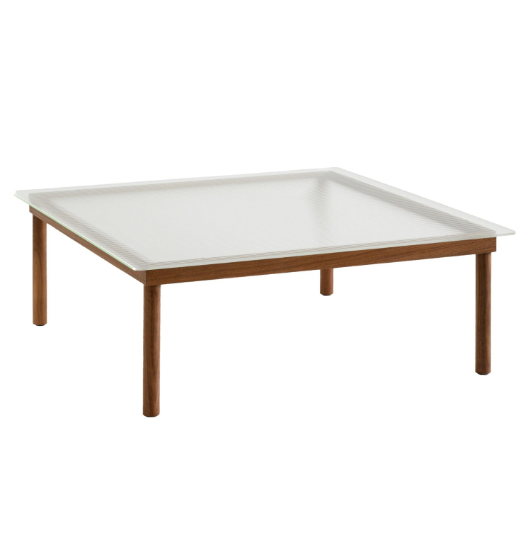 Hay Kofi salontafel walnoot 100x100 geribbeld glas