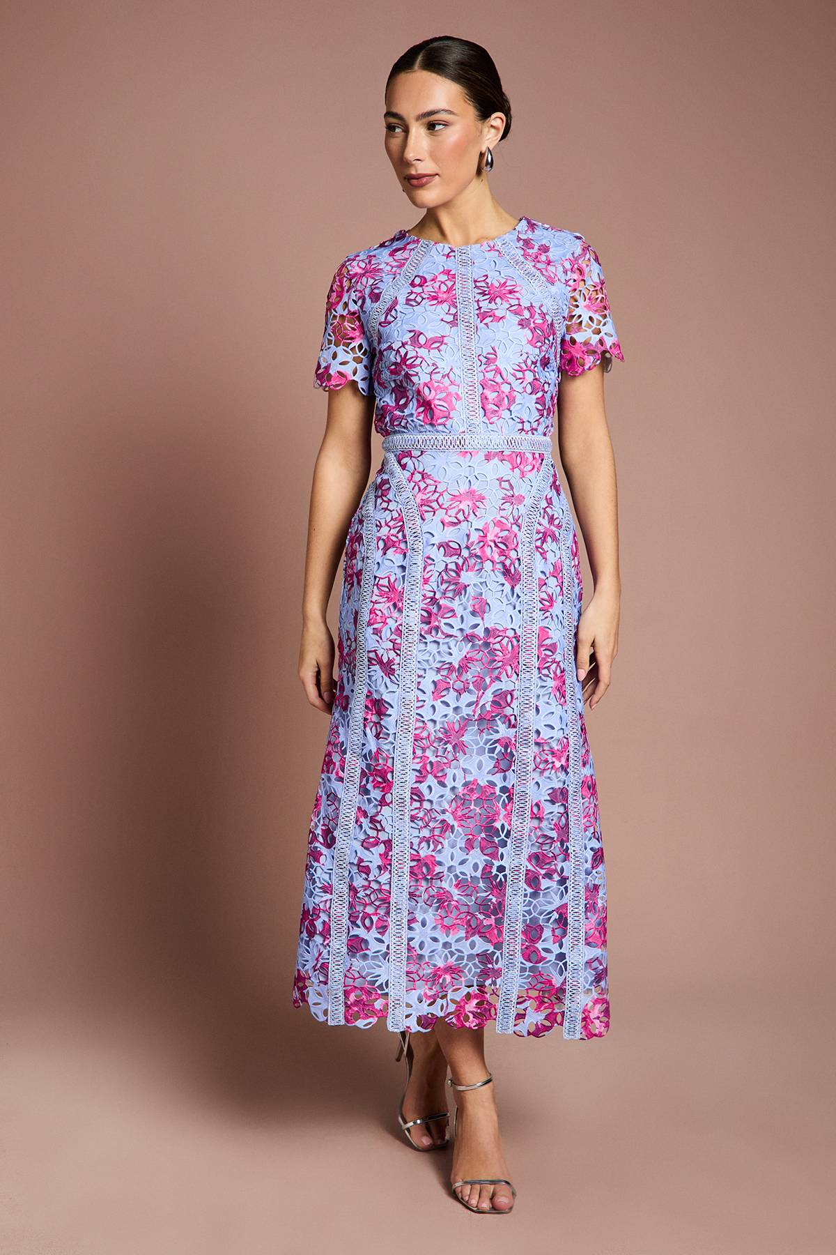Coast Robe Crayon Mi-Longue en Dentelle Imprimée