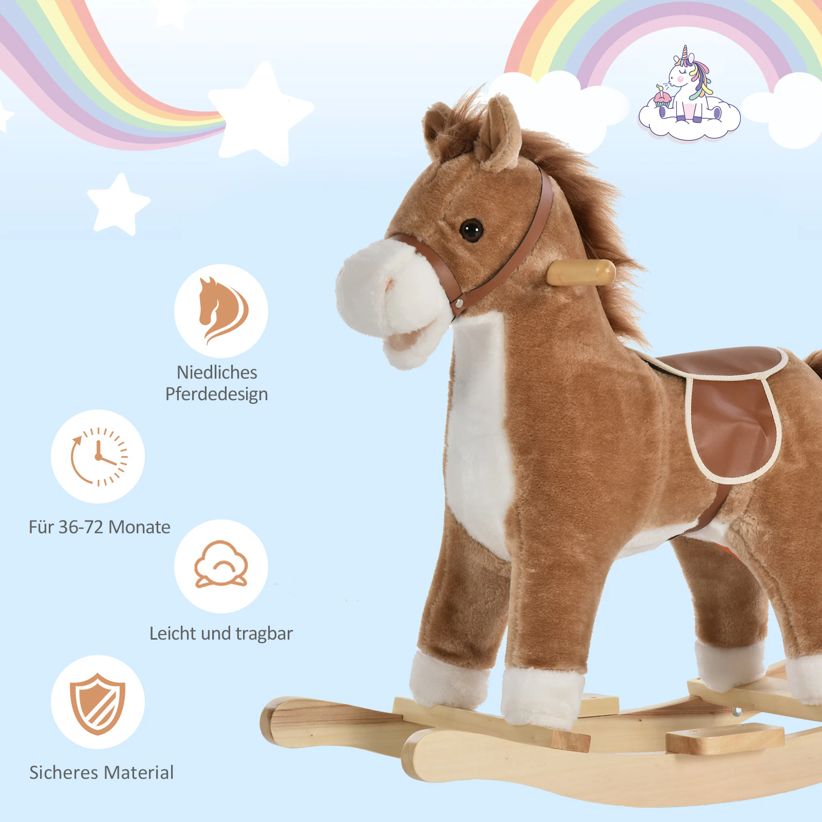 HOMCOM Kinder Schaukelpferd mit Tiergeräusche 65 x 32,5 x 61 cm (LxBxH)