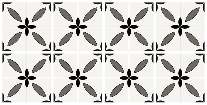Lot 8 carreaux adhésifs décoratifs Vinyl Way Vienne Dada Art effet carreau de ciment noir & blanc L.20 x L.20 cm x ep.1,3 mm