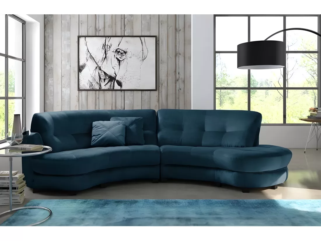 Canapé en tissu velours luxe 5/6 places BRENNER bleu foncé, côté accoudoir gauche