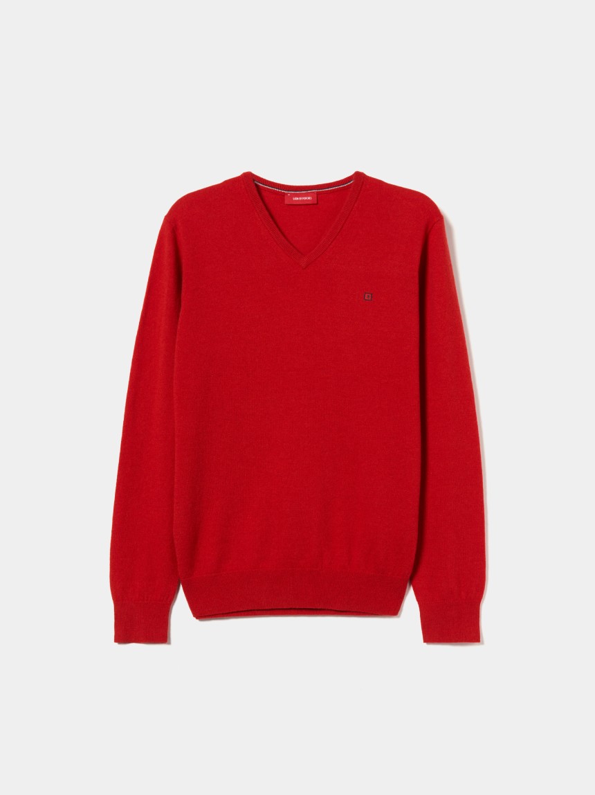 Pullover de lã decote em V