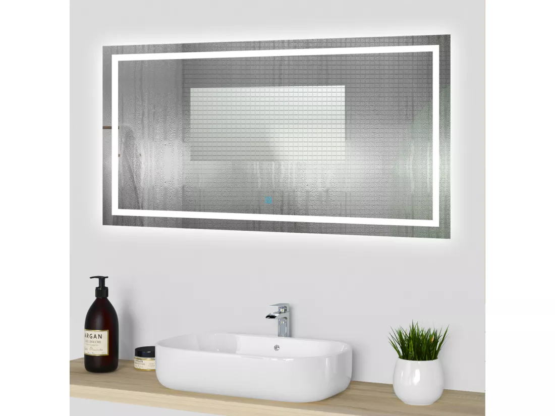 Miroir de salle de bain lumineux l.80 x H.60cm avec Anti-buée + 3 Couleurs + Dimmable, Mural Miroir lumineux