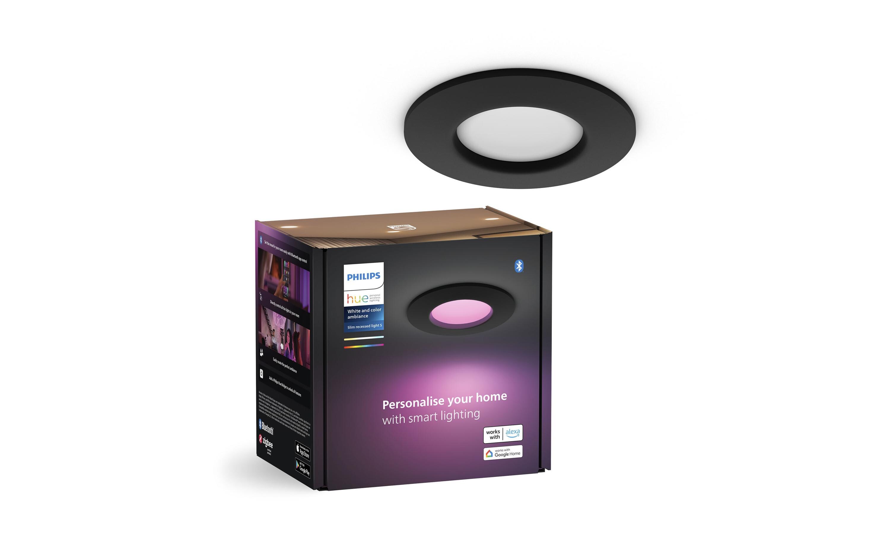 White & Color Ambiance Slim Recessed 90 mm schwarzSmarte Hue-Einbauleuchte