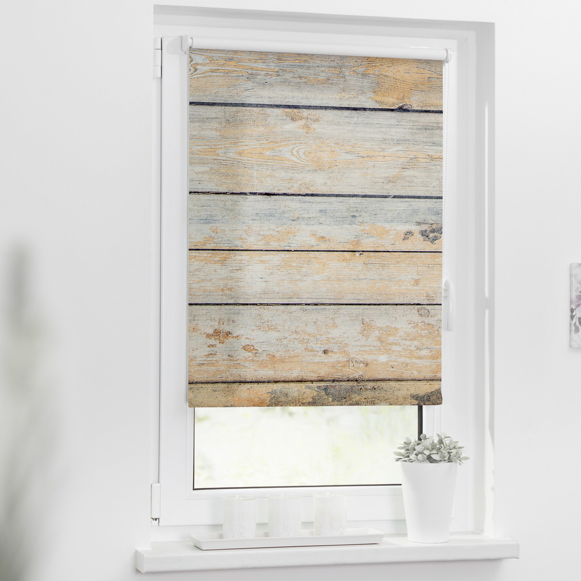 Lichtblick Rollo Klemmfix, ohne Bohren, Verdunkelung, Bretter Shabby - Braun