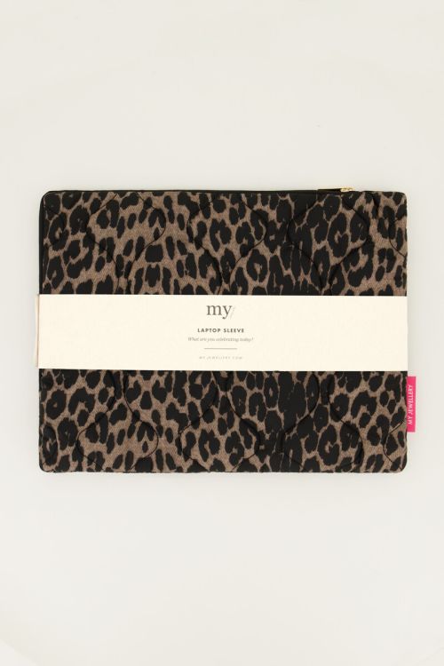 Gewatteerde laptop hoes met panterprint