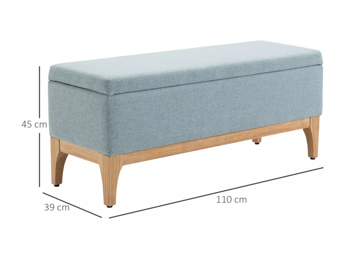 HOMCOM Banquette coffre de rangement 2 en 1 style scandinave dim. 110L x 39l x 45H cm tissu vert d'eau