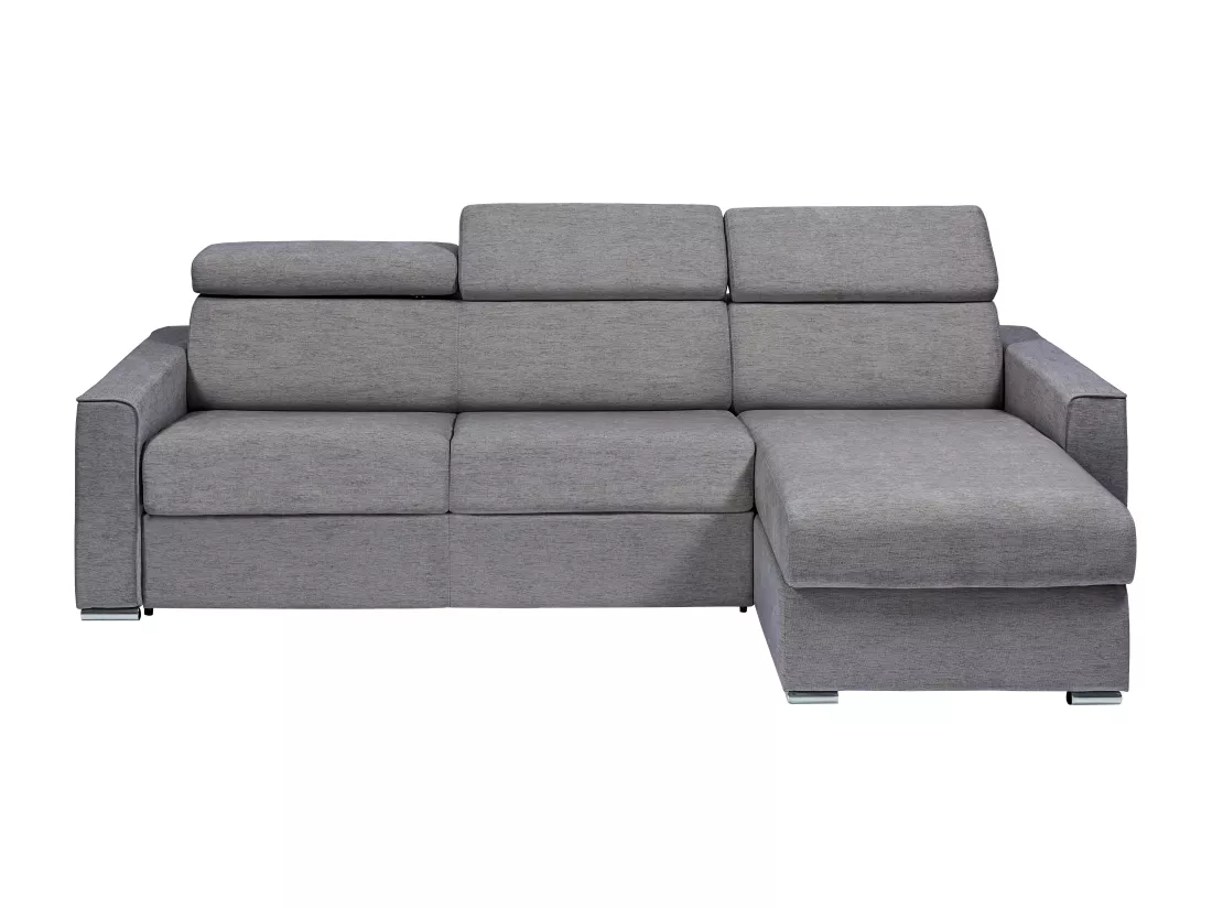 Canapé d'angle réversible convertible express en tissu gris - Couchage à lattes larges 140 cm - Matelas 18 cm - VIZIR