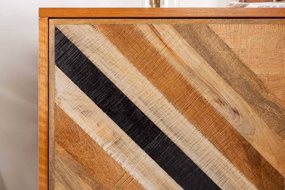 Massives Highboard LONG ISLAND 120cm Mangoholz mit aufwendiger Front